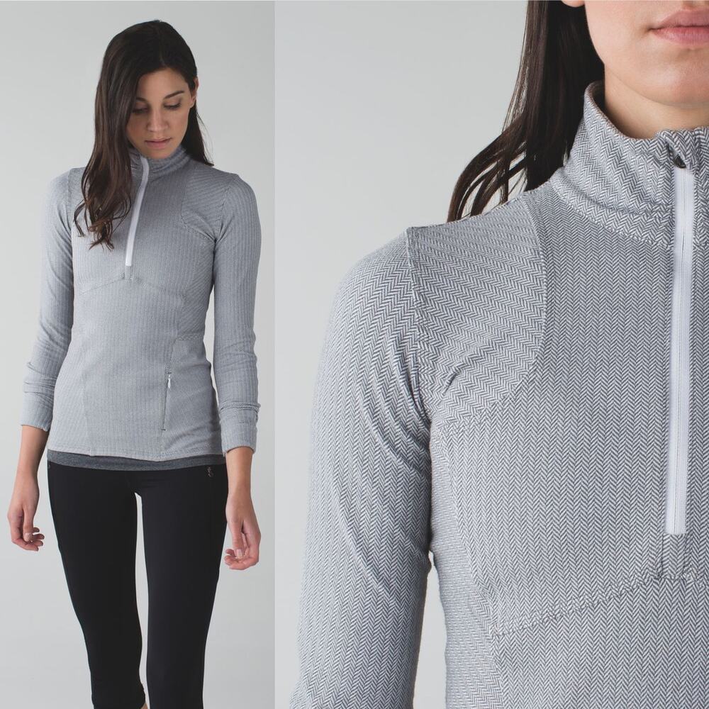 Lululemon Gray & White Herringbone Print Long Sleeve Pullover Women's Size 8 EUC